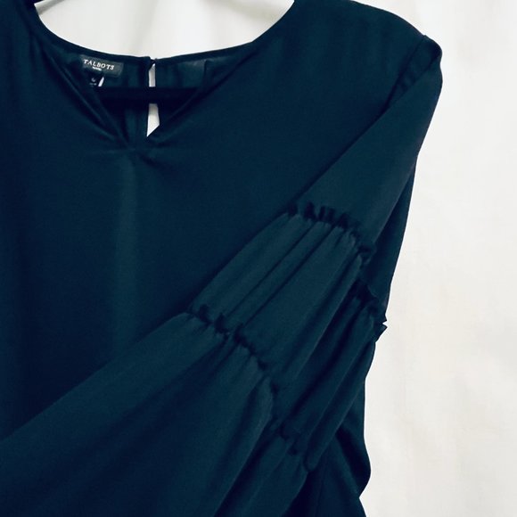 Talbots Navy Blue Cropped Long Sleeve Blouse in Women's S Petite - Picture 3 of 4